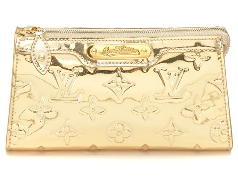 LOUIS VUITTON Monogram Miroir Trouse Cosmetic Pouch Clutch Gold Verny